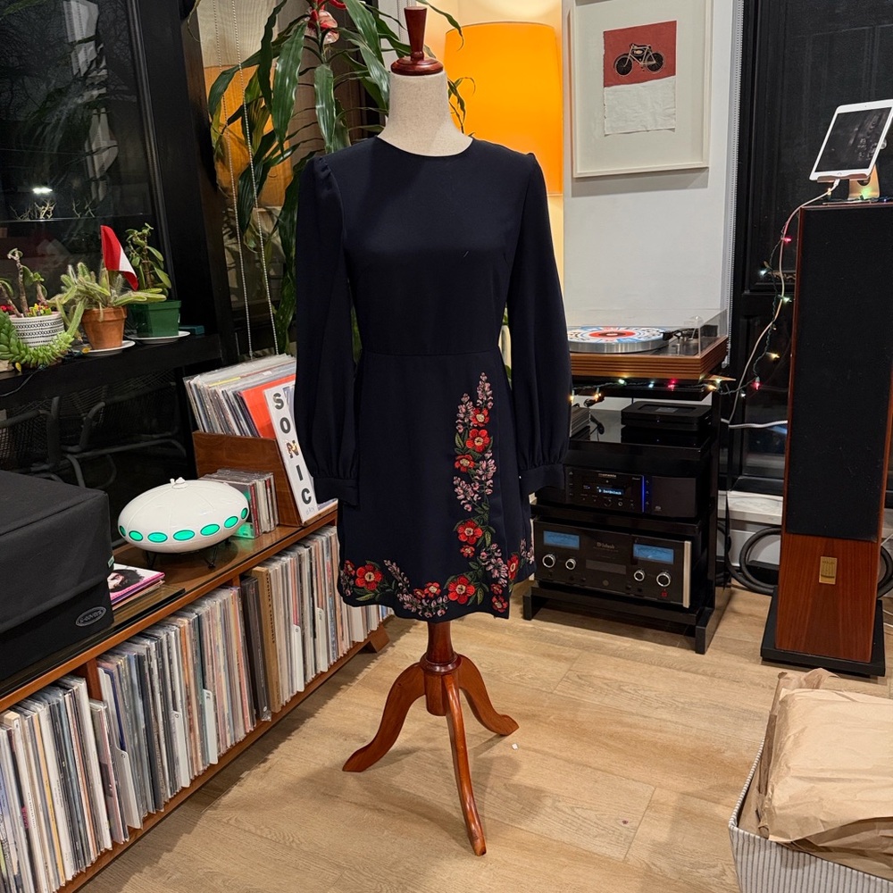 Ted Baker Navy Dress with Red Floral Embroidery
